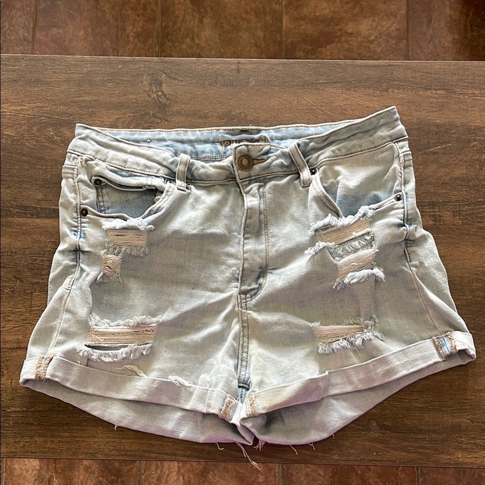 Stylish Light Blue Distressed Denim Shorts